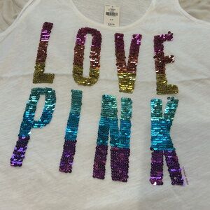 Sequin Love Pink White tank Top-Sz S, NWT